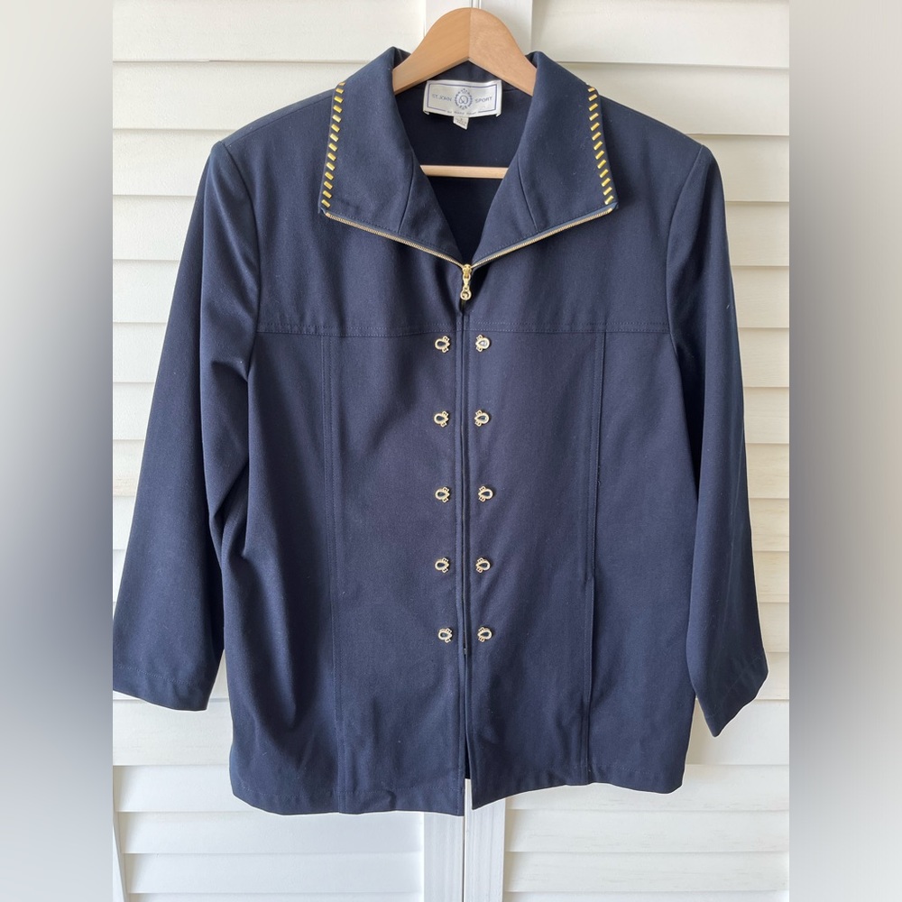 St. John Sport by Marie Gray Navy Jacket with Gold Accents Size Small